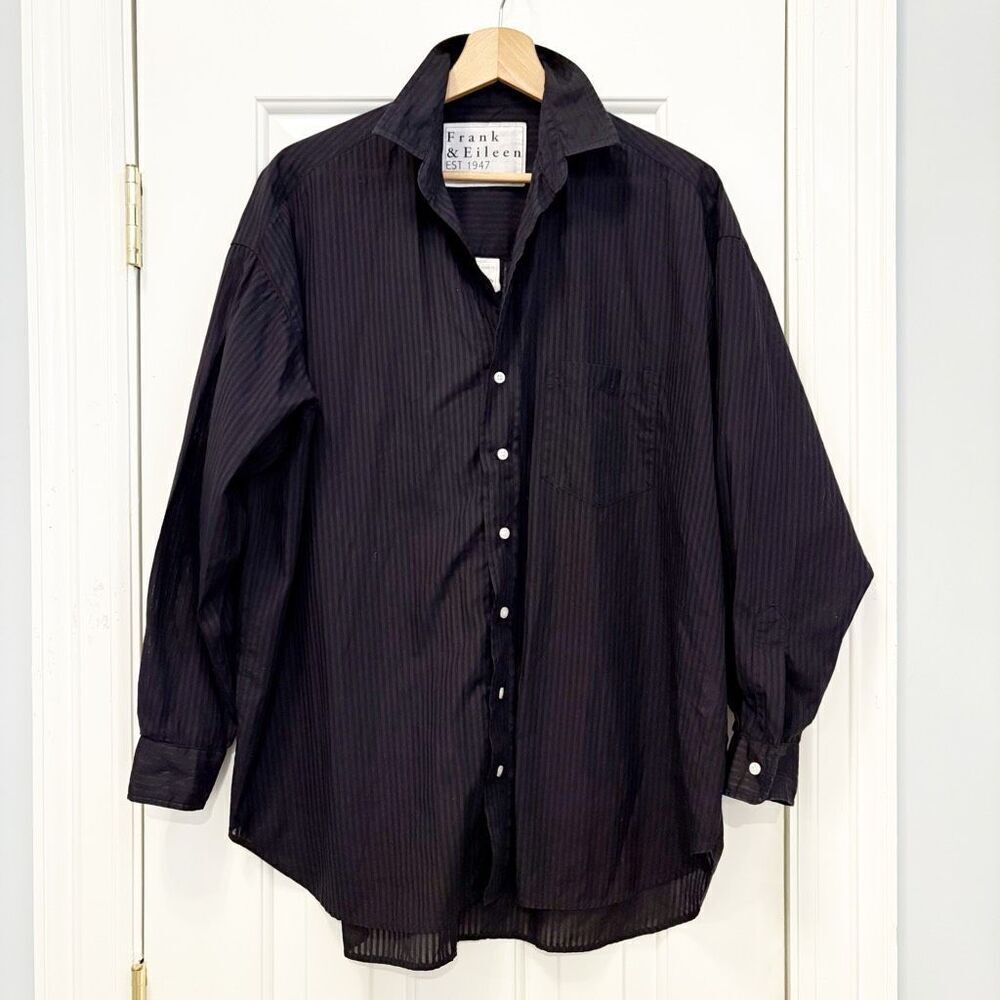 Frank & Eileen Shirley Stripe Oversize Button Up Shirt Black XS $268.00